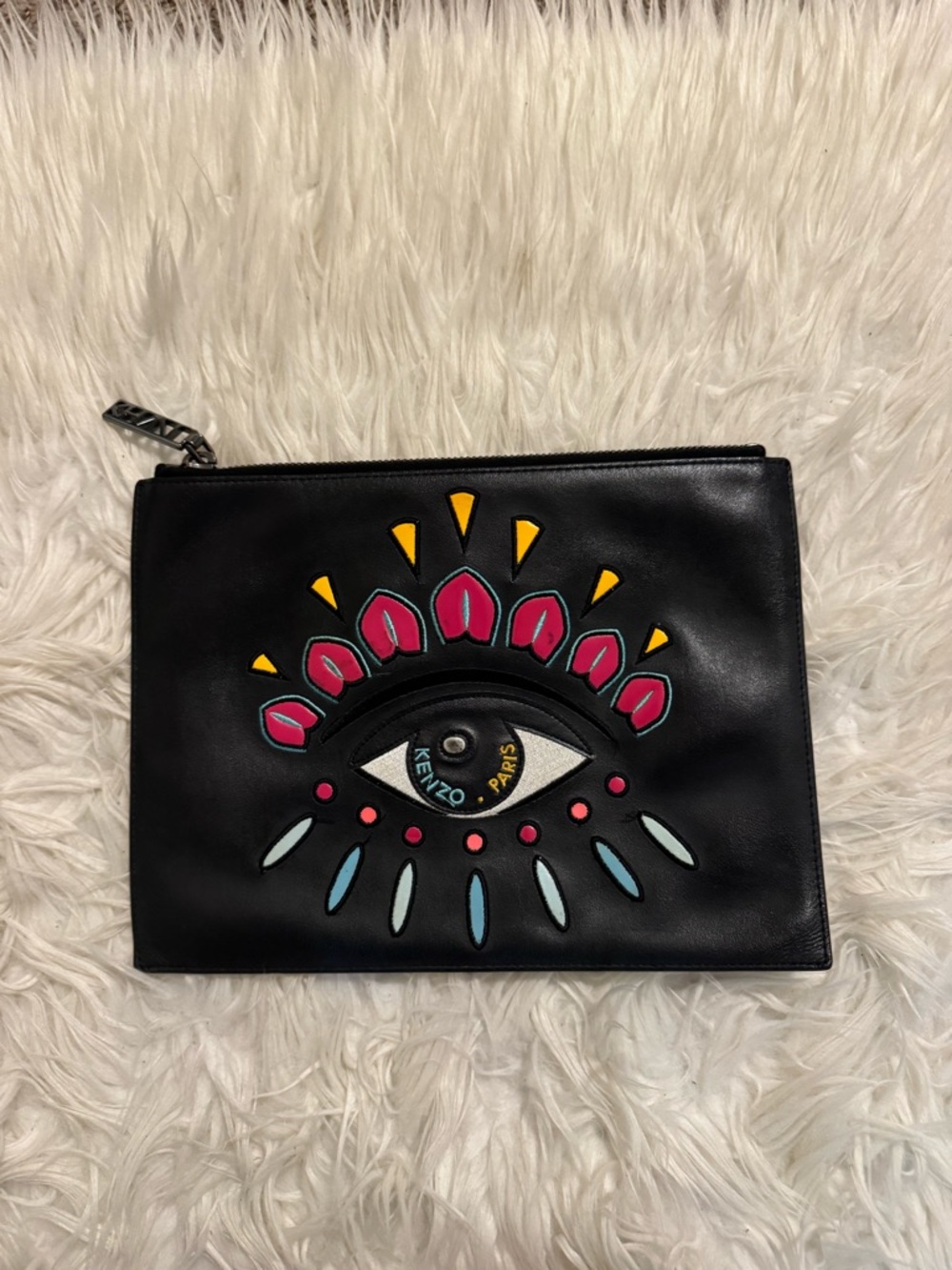 Kenzo Black Leather Zip Pouch